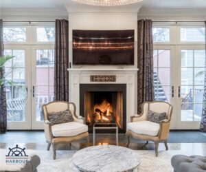 Building and contents insurance for belongings inside like this smart home with TV, chairs, marble coffee table