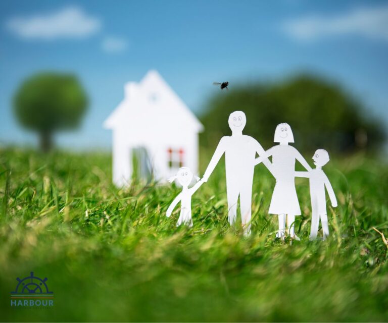 protection services a paper family and home on grass