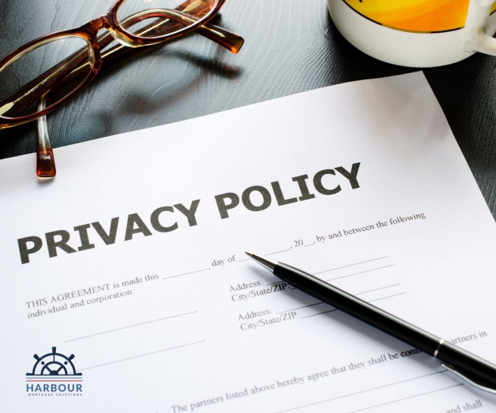 Privacy policy document on a desk with pen and glasses