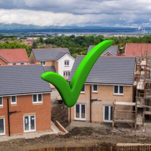 Help to build Wales 2026-27 a new housing estate being built with a green tick over the image